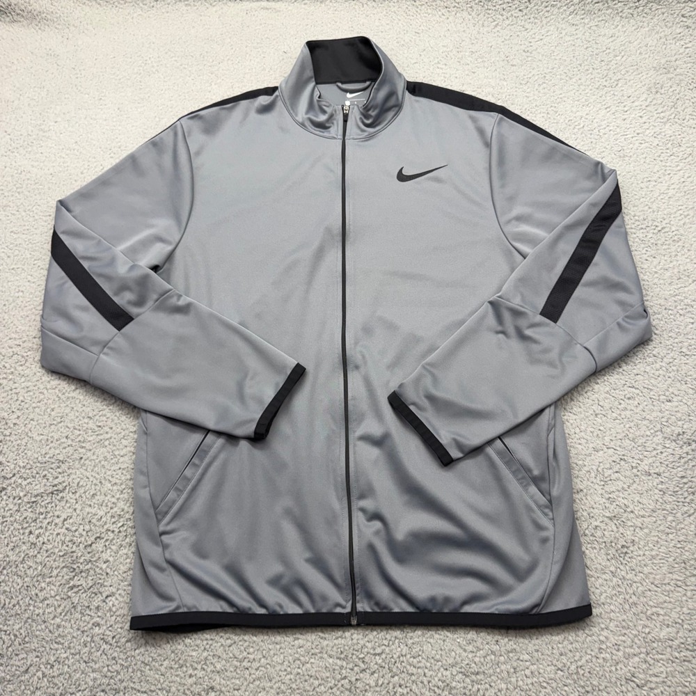 Nike 800181-065 Mens Large Athletic Training Swoosh Gray Full Zip Track Jacket